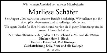 Anzeige von Marliese Schäfer von MGO