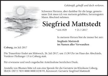 Anzeige von Siegfried Mattstedt von MGO