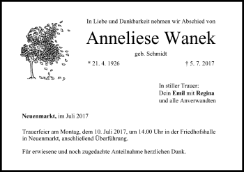 Anzeige von Anneliese Wanek von MGO