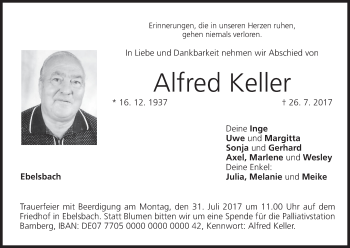Anzeige von Alfred Keller von MGO