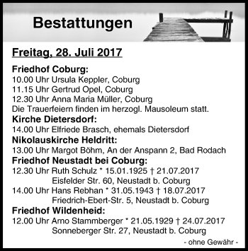 Anzeige von Bestattungen vom 28.07.2017 von MGO