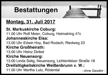 Anzeige von Bestattungen vom 31.07.2017 von MGO