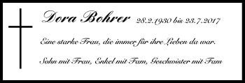Anzeige von Dora Bohrer von MGO