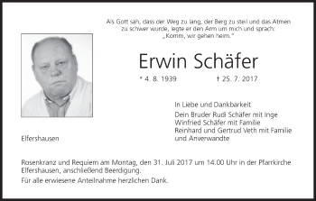 Anzeige von Erwin Schäfer von MGO