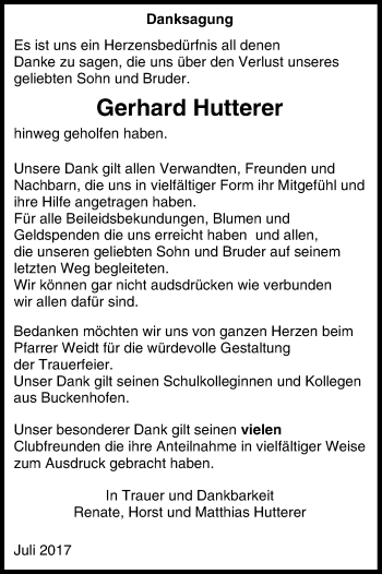Anzeige von Gerhard Hutterer von MGO