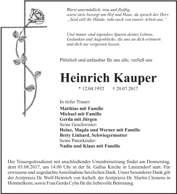 Anzeige von Heinrich Kauper von MGO