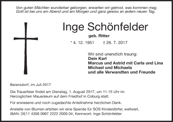 Anzeige von Inge Schnfelder von MGO