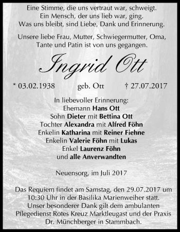 Anzeige von Ingrid Ott von MGO