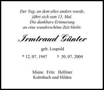 Anzeige von Irmtraud Günter von MGO