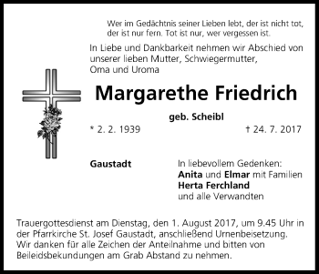 Anzeige von Margarethe Friedrich von MGO