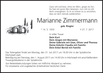 Anzeige von Marianne Zimmermann von MGO