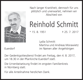 Anzeige von Reinhold Schmitt von MGO