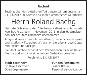 Anzeige von Roland Bachg von MGO