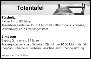 Anzeige von Totentafel vom 28.07.2017 von MGO