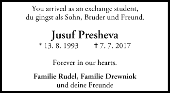 Anzeige von Jusuf Presheva von MGO
