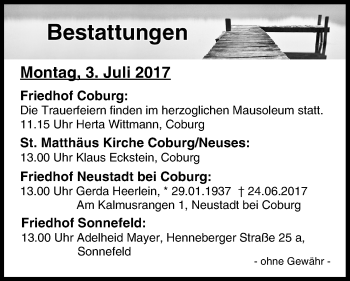 Anzeige von Bestattungen vom 03.07.2017 von MGO