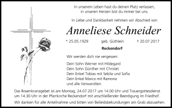 Anzeige von Anneliese Schneider von MGO