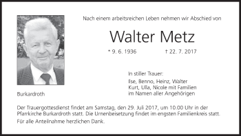 Anzeige von Walter Metz von MGO