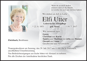 Anzeige von Elfi Utter von MGO