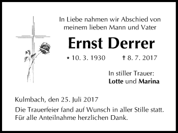 Anzeige von Ernst Derrer von MGO
