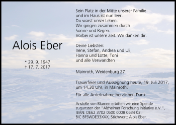 Anzeige von Alois Eber von MGO