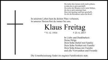 Anzeige von Klaus Freitag von MGO