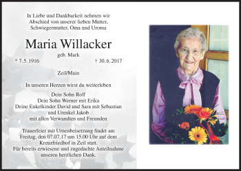 Anzeige von Maria Willacker von MGO