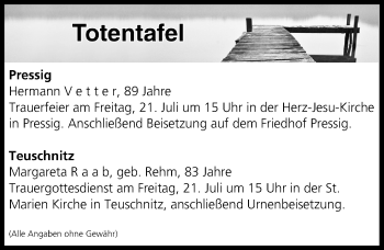 Anzeige von Totentafel vom 20.07.2017 von MGO