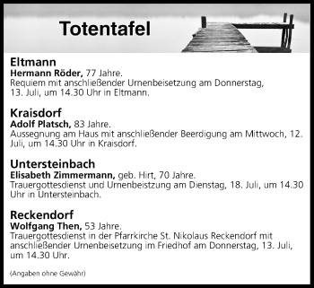 Anzeige von Totentafel vom 12.07.2017 von MGO