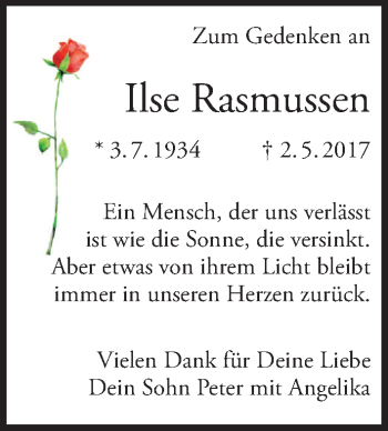 Anzeige von Ilse Rasmussen von MGO