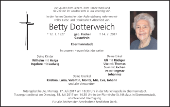 Anzeige von Betty Dotterweich von MGO