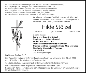 Anzeige von Hilde Stölzel von MGO