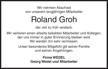 Anzeige von Roland Groh von MGO