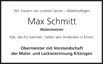 Anzeige von Max Schmitt von MGO