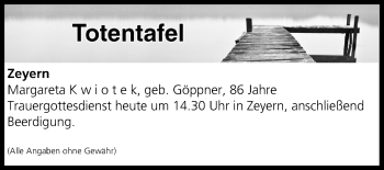 Anzeige von Totentafel vom 27.07.2017 von MGO