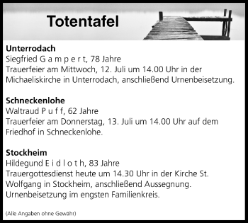 Anzeige von Totentafel vom 11.07.2017 von MGO