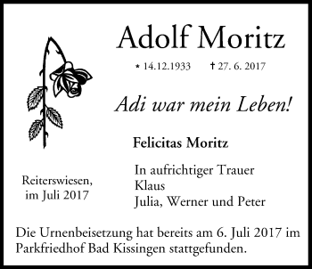 Anzeige von Adolf Moritz von MGO