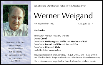 Anzeige von Werner Weigand von MGO