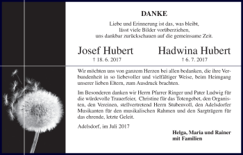 Anzeige von Josef und Hadwina Hubert von MGO
