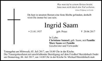 Anzeige von Ingrid Saam von MGO