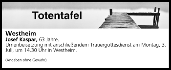 Anzeige von Totentafel vom 01.07.2017 von MGO