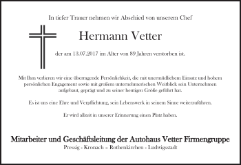 Anzeige von Hermann Vetter von MGO