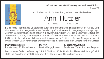 Anzeige von Anni Hutzler von MGO