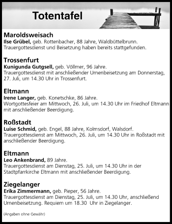 Anzeige von Totentafel vom 25.07.2017 von MGO