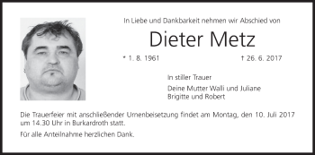 Anzeige von Dieter Metz von MGO