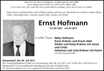 Anzeige von Ernst Hofmann von MGO