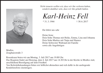 Anzeige von Karl-Heinz Fell von MGO