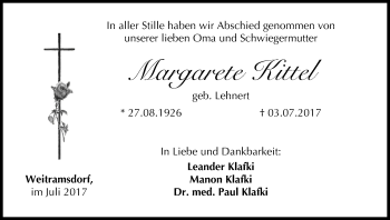 Anzeige von Margarete Kittel von MGO