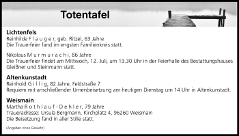 Anzeige von Totentafel vom 11.07.2017 von MGO