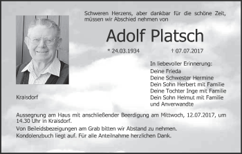 Anzeige von Adolf Platsch von MGO
